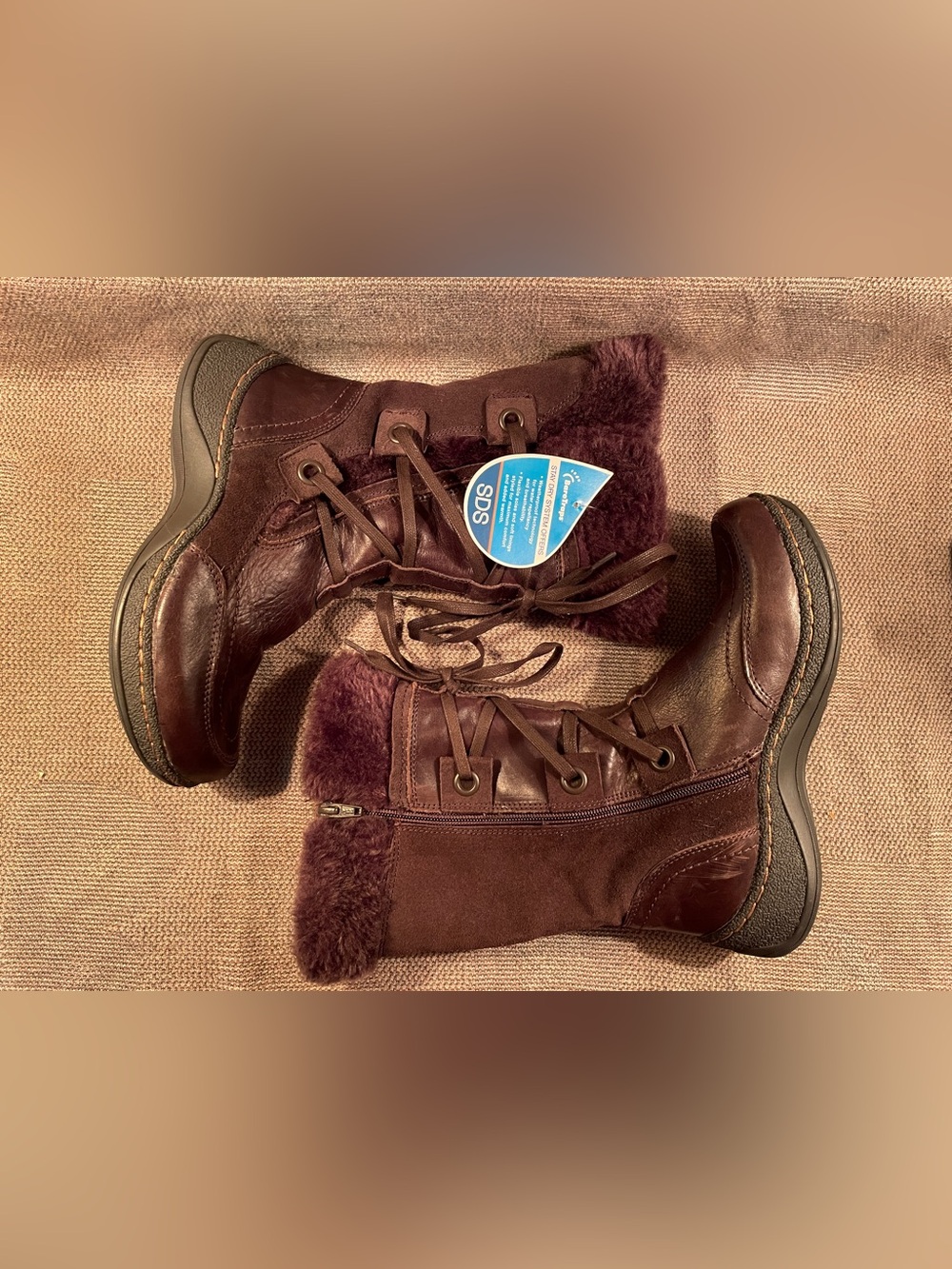 Bare Traps Faux Fur Trim Brown Lace-Up Winter Boots